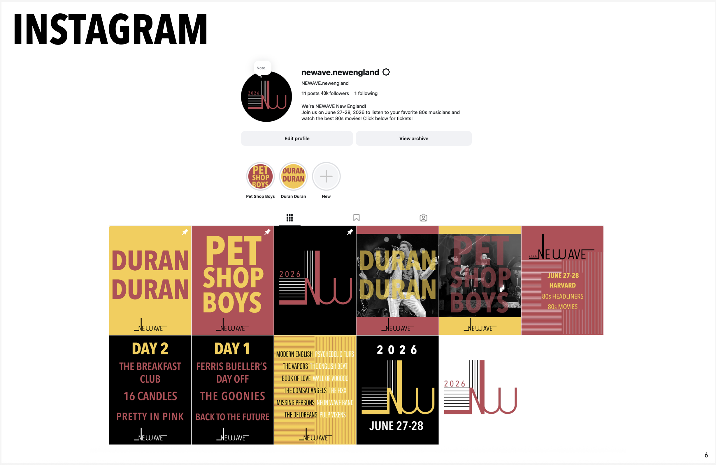 Screenshot of an Instagram page I created for a music festival.