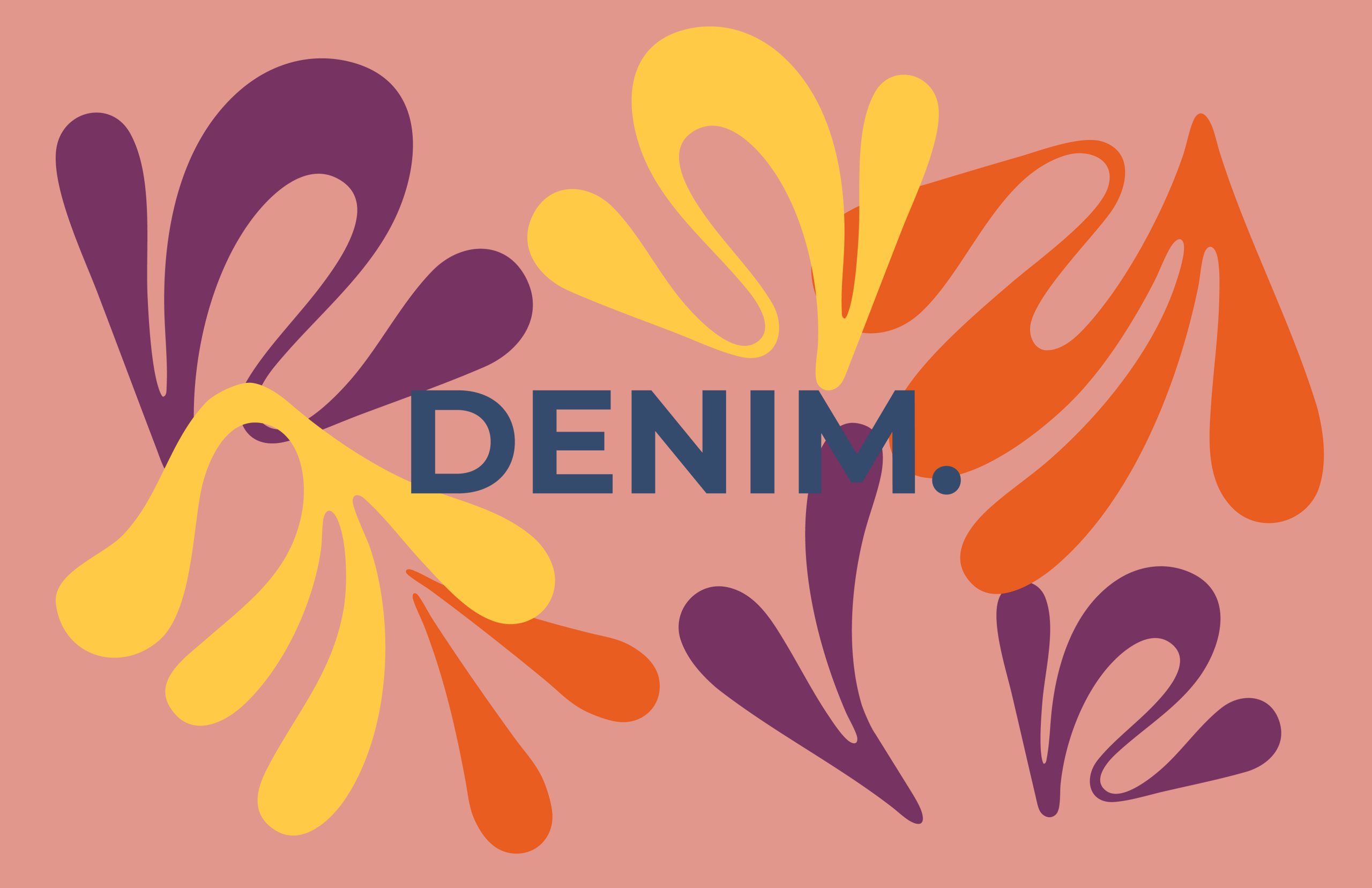 The word denim surrounded by curly shapes.