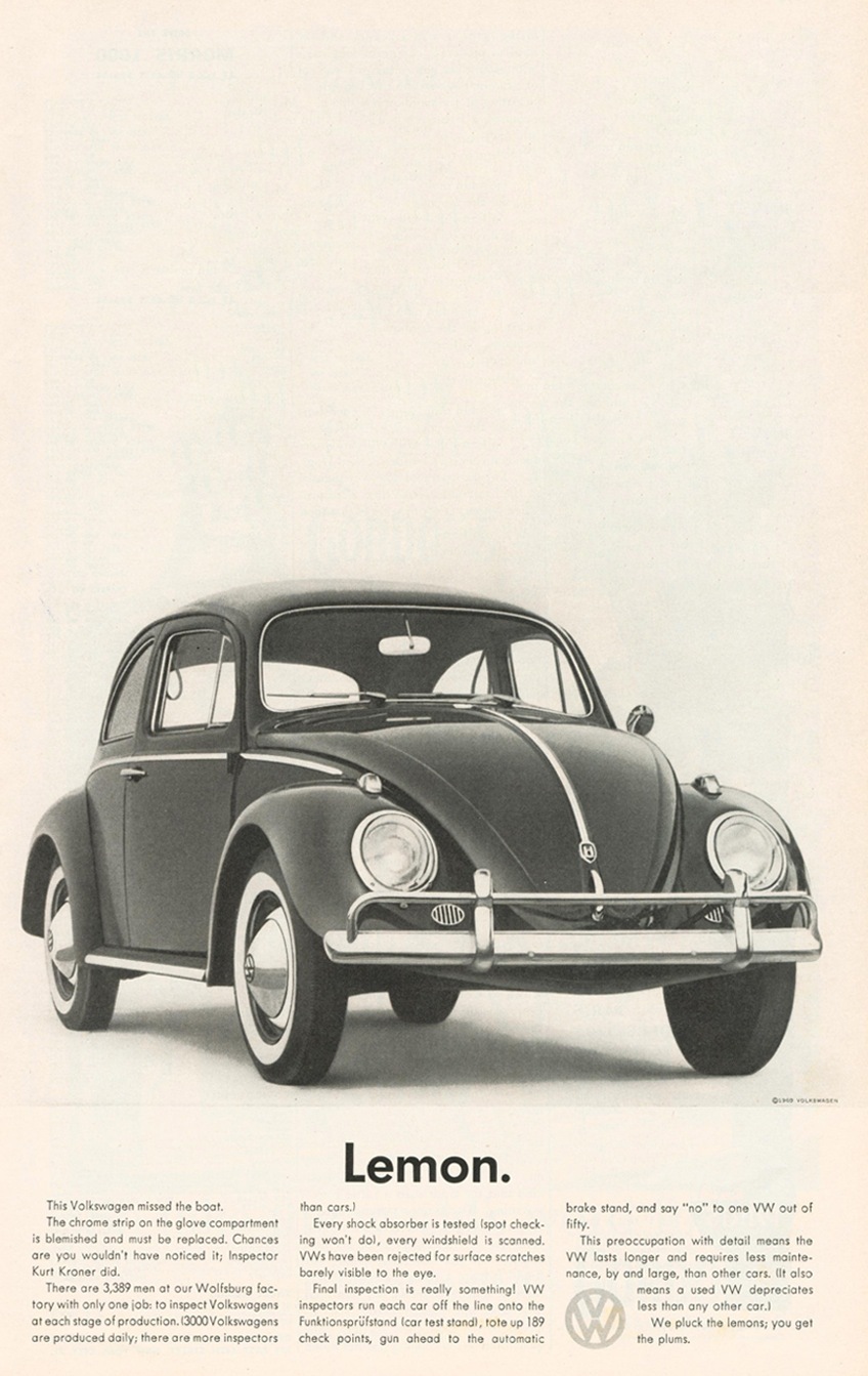 VW bug sitting front and center with the title "Lemon."