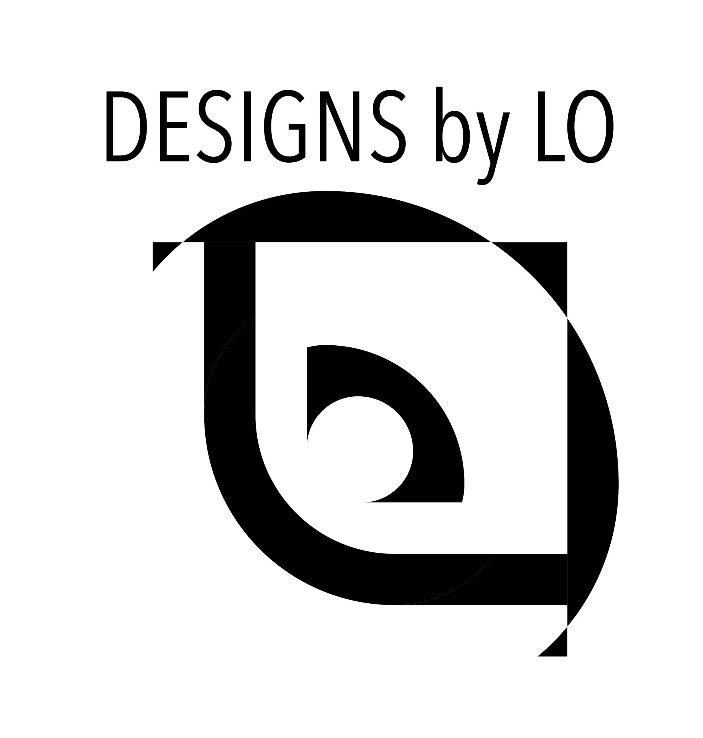 Logo for theoretical design company called Designs by Lo with a black and white design below.